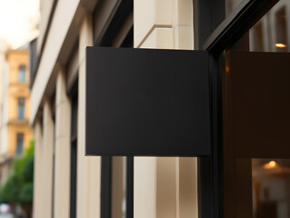 Empty black square signboard mockup in outside for logo design, brand presentation for companies, ad, advertising, shops.