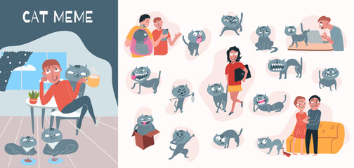 Cat Meme Compositions Set