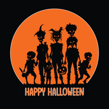 Happy Halloween Vector Illustration, Halloween Zombie Vector, Scary Zombie Silhouette
