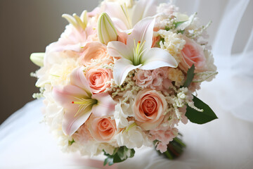 beautiful bouquet pink roses and lilies