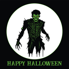 Happy Halloween Vector Illustration, Halloween Zombie Vector, Scary Zombie Silhouette
