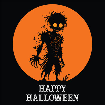 Happy Halloween Vector Illustration, Halloween Zombie Vector, Scary Zombie Silhouette
