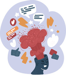 Vector illustration of Head with bomb instead on brain. Danger of explosion and blow-up as metaphor of dangerous mental issue