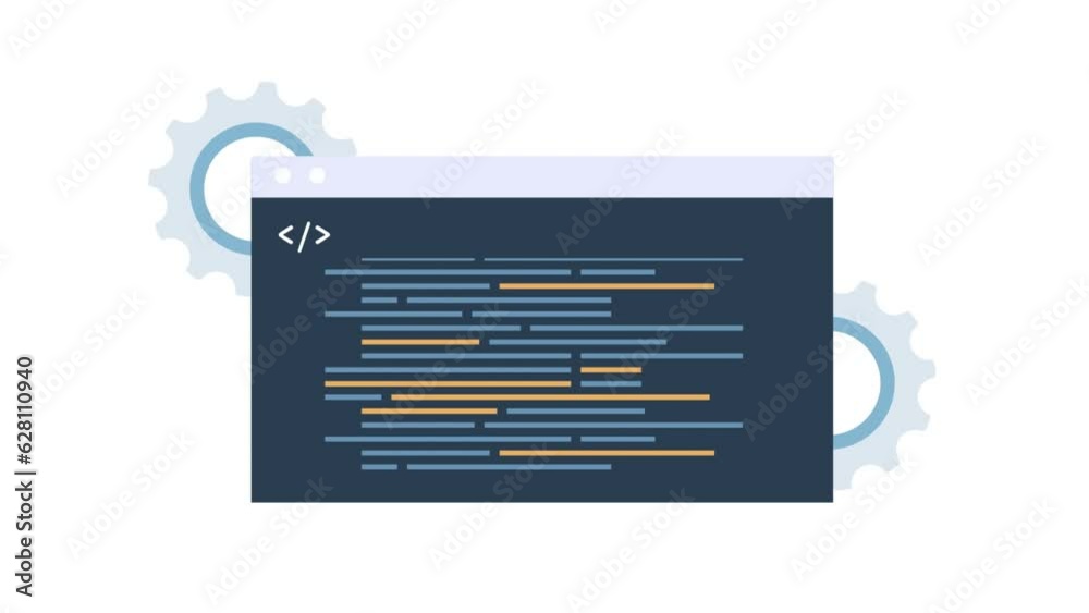 Wall mural source code scrolling with gear element, animated scene explanation