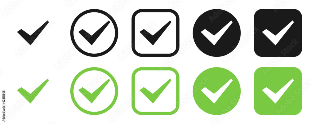 Wall mural check mark. check mark vector icon collection. check marks. checkmarks black and green colors. tick.