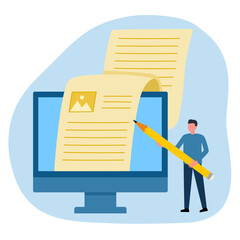 Blog author writing articles on computer. Creative content writer. Blogger.