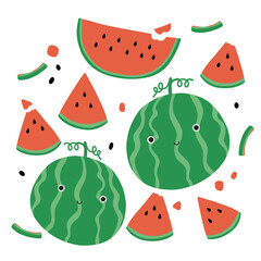Cute hand-drawing watermelon slices 