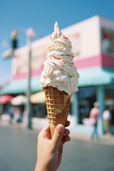Close up of a soft serve ice cream