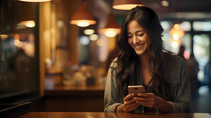 Asian woman smiling and playing phone