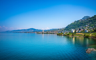Fototapeta na wymiar Panoramic view of Montreux and Lake Geneva, Switzerland.