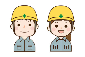 作業服を着てヘルメットを被った男女のイラスト