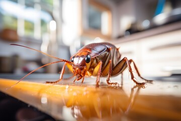 Cockroaches invading and cooking the home kitchen. concept eliminate cockroach in kitchen - obrazy, fototapety, plakaty