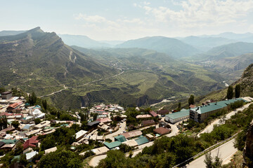 Fototapeta na wymiar View of the village of Gunib and surroundings. Caucasus, Republic of Dagestan, Russia.