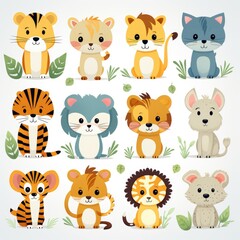 watercolor animal elements isolated on white, AI Generated