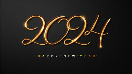 Fototapeta na wymiar Happy new year 2024 banner. Golden Vector luxury text 2024 Happy new year. Gold Festive Numbers Design.
