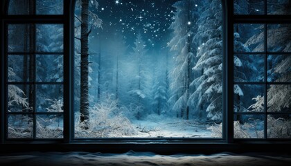 Winter wonderland seen through a frosty window