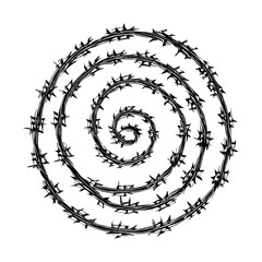 Barbed wire spiral, maze, target, black silhouette on a transparent background
