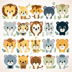 Muurstickers Schattige dieren set watercolor animal elements isolated on white, AI Generated