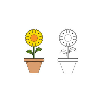 Coloring page of a Sunflower. Simple cute kid drawing. Coloring book for children. Vector illustration