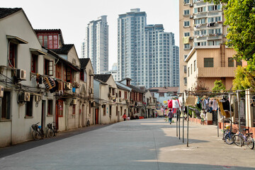 Shanghai Skyscrapers seen from the Old City of Shanghai, China