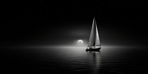 AI Generated. AI Generative. Ship sail boat yacht in open sea ocean lake water. Summer outdoor adventure vacation trip luxury lifestyle. Graphic Art