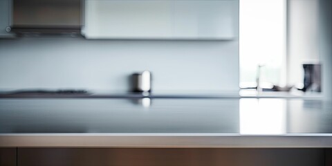 empty stainless steel texture table blurred kitchen background