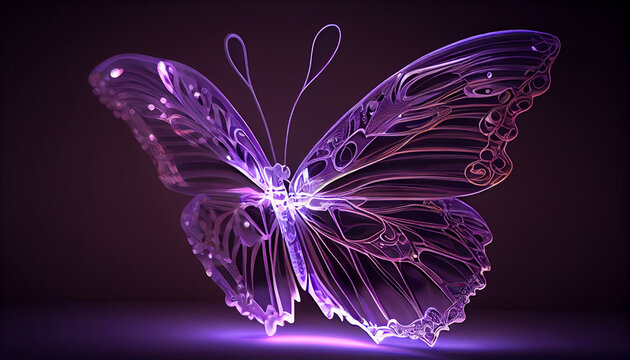 Elegant clear butterfly artwork, wedding violet style, background with butterfly, Ai generated image