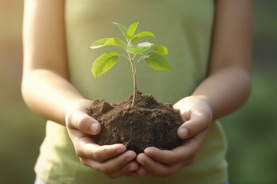 A child planting a tree, sowing life and hope for a greener future for our environment
