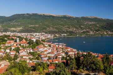 Fototapeta premium Aerial view of Ohrid town, North Macedonia