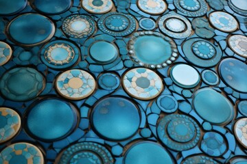 Illustration of a close-up view of a beautifully decorated blue and gold plate created using generative AI