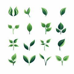 vegan set of grean leaves icons 