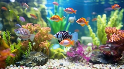 Fototapeta na wymiar colorful ornamental fish in the aquarium genetare ai