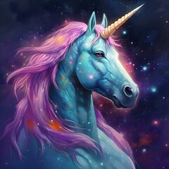 beautiful unicorn with rainbow color, Watercolor illustration