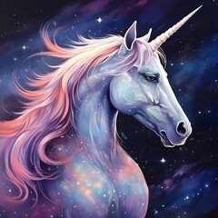 Obraz na płótnie Canvas beautiful unicorn with rainbow color, Watercolor illustration
