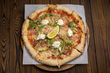 Delicious Italian pizza in the restaurant