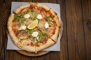 Delicious Italian pizza in the restaurant