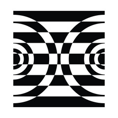 Optical illusion - parallel lines of black and white pillows on transparent background. Black and white illusion. Vector