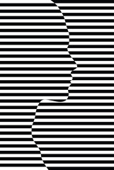 Optical illusion - human silhouette created by black and white rectangles. Flat. Vector illustration