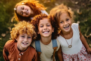 Children in the park. Summer games in the park. Happy childhood. Friendship. Generative AI