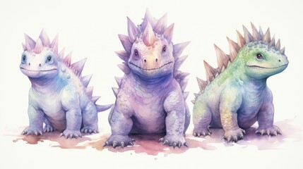 watercolor cartoon style dinosaurs, AI Generated