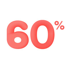 Red 60 percent discount vector illustration 3d mega loyalty. 10 percent bonus marketing discount. Isolated on white background. 