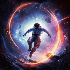 Fototapeta premium Soaring astronaut on a colored background. Digital art.