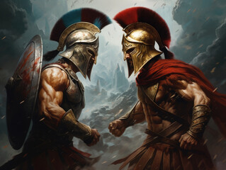 Fight of two Roman soldiers. Digital art.