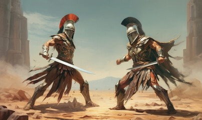 Fight of two Roman soldiers. Digital art.
