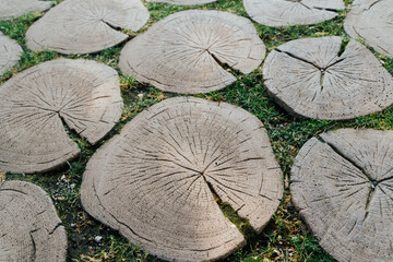 The texture of the artificial pavement imitation logs