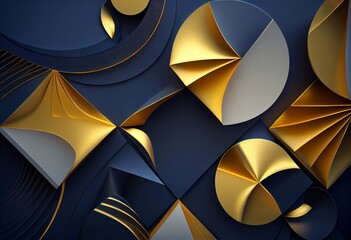 Illustration of a vibrant blue and gold abstract background created using generative AI