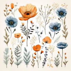 floral doodle design elements, AI Generated