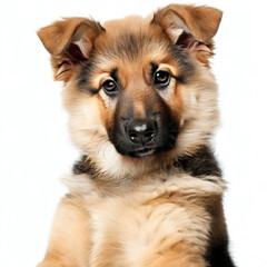 Closeup of German Shepherd puppy 3 months old in front of white background Generative AI
