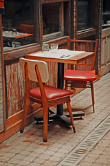 Vintage table and chairs in a restaurant