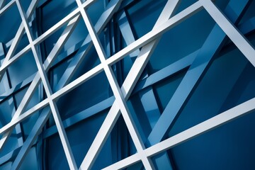 Illustration of a close-up view of a modern building with a facade made of blue glass, created using generative AI